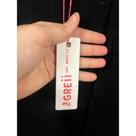 The Greii NWT Black Waffle Knit Long Sleeve Heart Patch Top- Size Large - Picture 4 of 6